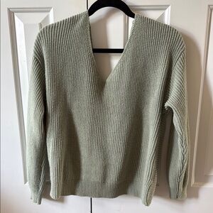 V-Neck Ribbed Sweater - blueish green